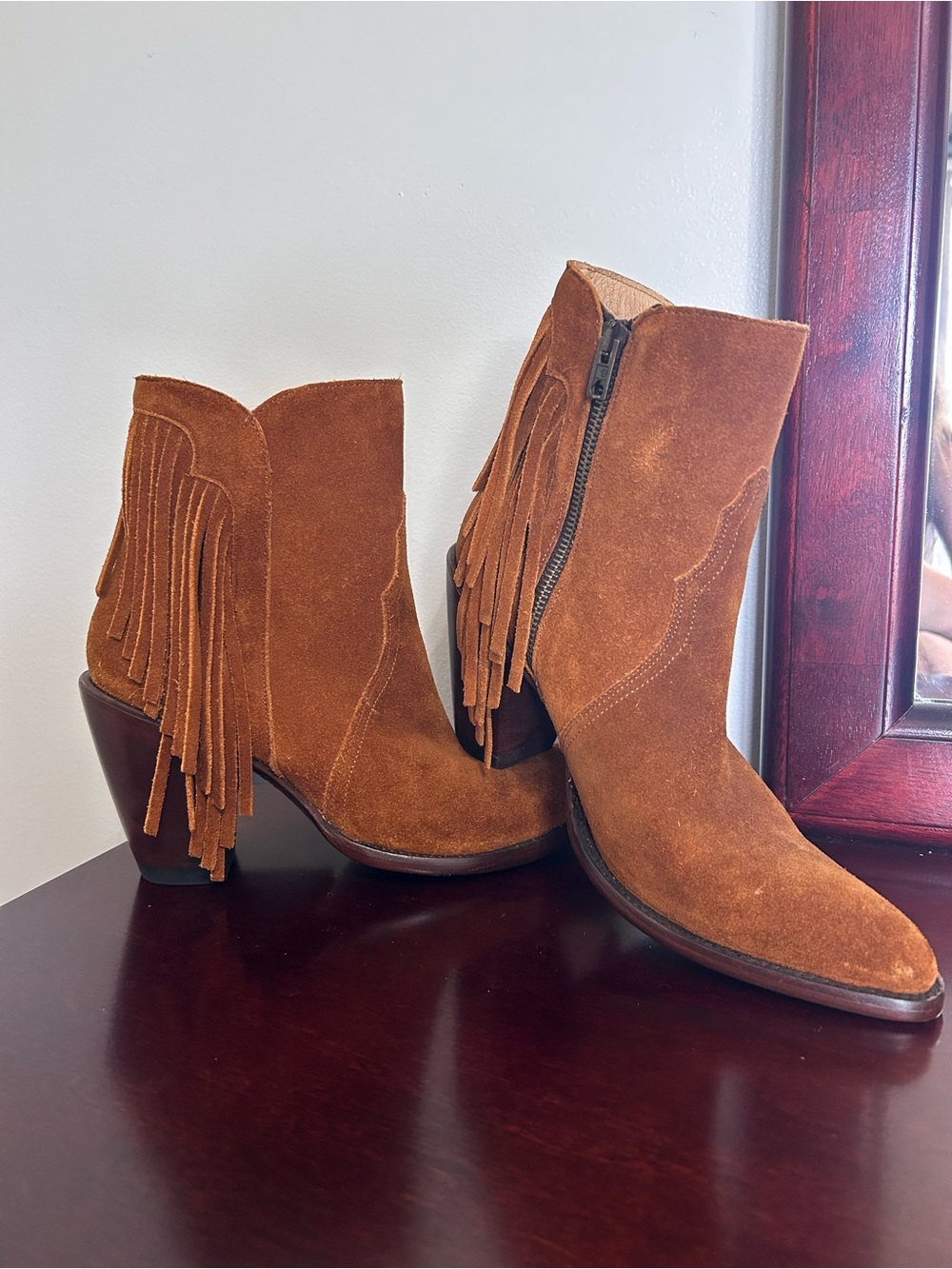 Lucchese Maypop Suede Fringe Western Ankle Boots - Picture 4 of 4
